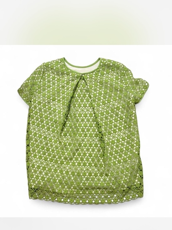 Tory Burch Tops - Tory Burch Lace Overlay Green Short Sleeve Blouse